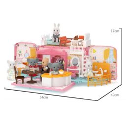 1/12 Scale Mitcien Bus Dollhouse Playset DIY Caravan Camper Car Toy Bunny Doll Animal Cottage Set Miniature Furniture Girl Gifts