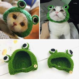 Dog Apparel Autumn And Winter Warm Thickened Cat Pet Hat Frog Beauty Accessories Handmade Knitted Woollen Supplies