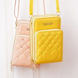 Totes 3 Layers Phone Bag Portable Large Capacity Love Embroidery Card Zipper PU Crossbody Women