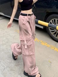 Women's Jeans Pink Baggy Cargo Pants Vintage Y2k Harajuku Aesthetic Streetwear Oversize High Waist Wide Trousers 2000s Clothes