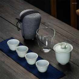 Teaware Sets Ceramic Chinese Gaiwan Teapot Teacup Fair Mug Kettle Portable Tea Set Including 1 Pot 4 Cups With Travel Bag Drinkware