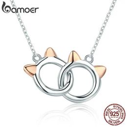 Pendant Necklaces Bamoer New Arrival 925 Sterling Silver Double Circles Pet Cat Pendant Necklace Cute Animal Chain for Women Jewellery Gift SCN252 Q240525