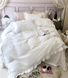 Luxury Soft Cotton bedclothes Blue Pink White bedding sets queen king size bed sheet set duvet cover ropa de camalinge de lit1240715