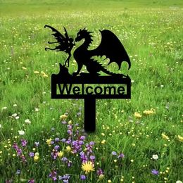 Garden Decorations 1pc Dragon Fairy Address Yard Sign Metal Stake Steel Gardening Decor