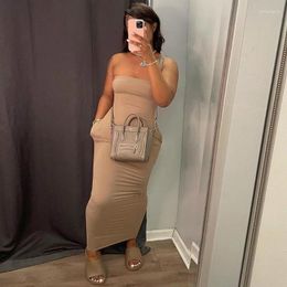 Casual Dresses Sexy Tube Top Long Maxi Dress With Pockets Summer For Women 2024 Oversized Bodycon Party Clubwear