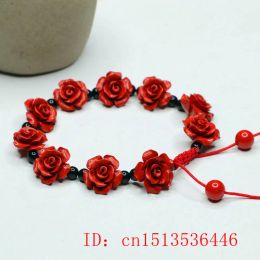 Red Cinnabar Rose Flower Beads Bracelet Designer Gift Jewellery Luxury Energy Real Vintage Bangle Natural Amulet Customised