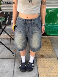 Women's Jeans American Vintage High Waist Pockets Shorts Casual 2000s Baggy Y2K Street Style Wide Leg Grunge Denim