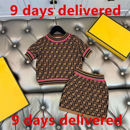 9 days delivered dhgate Kids Clothing Girls Designer skirt And O neck Shirt Set Baby girls Clothes Children Tracksuit Full Letter Summer Outfit Kid Top Tees skirts CSG