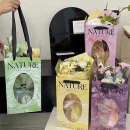 Gift Wrap Oil Painting Handbag Window Display Bag Visible Flower Packaging Bouquet Wholesale