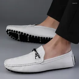 Casual Shoes Spring White Genuine Leather Loafers Mens Design Moccasin Fashion Slip On Soft Flat Simplicity Handmade Boat