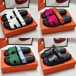 slipper 2024 Womens slippers designer Chypre slides Sandals Noir Calfskin Leather Olive Pink Suede Blue Canvas Green Orange Khaki Black white women shoes men slides