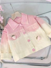 Jackets Baby Girls Denim Diamond Pearl Laple Tops Spring Autumn 2024 Fashion Sweet Cute Strawberry Gradient Coat