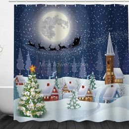 Shower Curtains Merry Christmas Santa Claus Elk Pattern Design Custom Bathroom Waterproof Mildew Polyester Fabric 12 Hooks