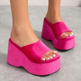 893 Pink Slide Veet Mules Wedge Women Fashion Platform Sandals Ladies Casual High Heel Summer Outdoor Slipper Shoes 700