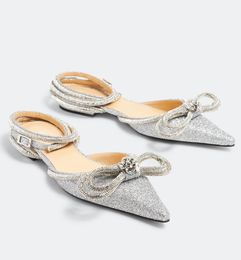 Design Women Mach Mach Sandali a doppio fiocco scarpe scarpe in cristallino con un cinturino con punta a strati di punta eleganti piatti EU35-42