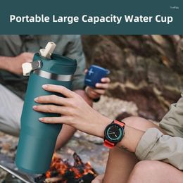 Water Bottles Large Capacity Portable Straw Cup Double-Layer 304 Stainless Steel Vacuum Frosted Car Office