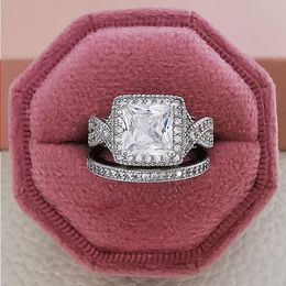 Vintage Ring set 925 Sterling silver Engagement Wedding Band Rings for Women Bridal Diamond Promise Party Jewellery Gift Oovoq