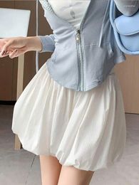 Women's Shorts Sweet White Pleated Flower Summer Women 2024 High Waist Fluffy Lantern Skirt Short Female Fashion Korean Chic Pants