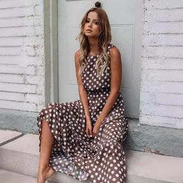 Casual Dresses Women Dress Stylish Maxi With Contrast Color Dot Print High Waist For Dating Commuting Or Vacation Outfits