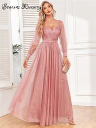 Casual Dresses Sexy Pink Bridesmaid Long Evening Women Elegant Luxury Shiny Mesh Birthday Party Dress Woman Maxi Summer Vestidos