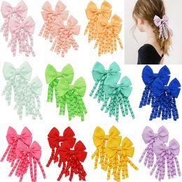 Girls 10cm Korker Tassel Ponytail Holders Duck Clip Curly Ribbons Corker Elastic Hair Band Bobbles Bows School Boosters Flowers Headwear Hair Accessories 177