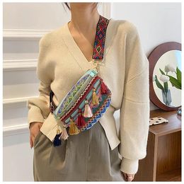 Waist Bags Ethnic Style Women's With Adjustable Strap Summer Shoulder Bag Variegated Colour Fanny Pack Fringe Decor