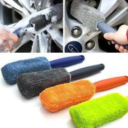 4 Colors Microfiber Long Handle Tire Brush Portable Wheel Tire Rim Brush Beauty Car Wash Supplies Tool