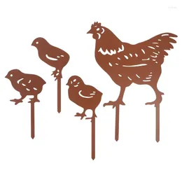 Garden Decorations Standing Hen Statues With Stakes Metal Outdoor Patio Ground Insert Yard Art Decor Decorative Sign 87HA