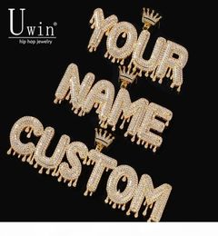 Name Necklace Men Customise Drip Bubble Intial Letter Pendant Silver Rose gold Commission Gift Jewellery Cuban Rope Chain 2 letters8245992