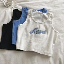 Women's Tanks Embroidered Letters Tank Tops Fashion Cute Sexy Style One Size Crop Comfort Sleeveless T-shirt Underwear Women