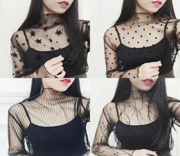 Women Sexy Harajuku Mesh Tops Net See Through T Shirt Transparent Undershirt Star Base Top Camisas Femininas Clubwear5554683