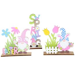 Easter Decorations Wooden Signs DIY Wood Craft for Spring Easter Rabbit Flower Gnome Ornament Desktop Centrepieces Decor Sign