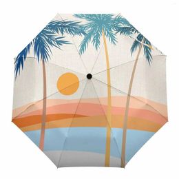 Umbrellas Abstract Sun Coconut Tree Bohemian Summer Automatic Umbrella For Rain Foldable Parasol Eight Strand Outdoor