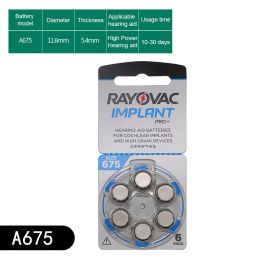 Cochlear Implants Hearing Aid Battery 60 Cells Zinc Air Hearing Aid Batteries 675A A675 PR44 Battery RAYOVAC IMPLANT PRO+ 6 PACK