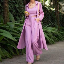 Women's Two Piece Pants Ladies Fashion Mid-length Shirt Suspenders Straight Leg Wide Three-piece Suit Commuter Casual Jacket