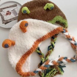 Berets Big Eyes Cute Snail Ear Hat Gift Headwear Plush Knitting Woollen Cap Warm Earflaps Autumn
