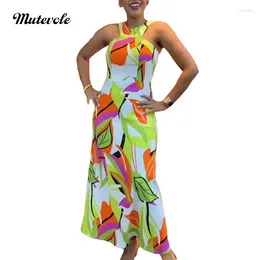 Casual Dresses Mutevole Summer Fit And Flare A Line Sundress Women Leaves Print Back Zipper Sleeveless Long Dress