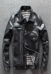 2019 men039s japanese vintage style calf skin leather jacket slim short real leather coat men single breasted denim shirt desig6929925