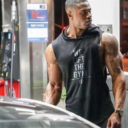 Brand Gym Clothing Mens Bodybuilding Hooded Tank Top Cotton Sleeveless Vest Sweatshirt Fitness Workout Sportswear Tops Tees 240513