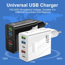 5 Ports GaN USB Charger Quick Charge 3.0 65W Fast Charging Phone Power Adapters For iPhone Samsung Xiaomi PD Type C Wall Charger