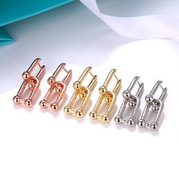 Designer Gold plating Brand top floor with bamboo ear buckle fashion U-shaped lock geometric Earrings