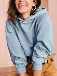 Women's Hoodies Cotton Blue Grey Rose Solid Colour Casual Loose Ladies Terry Hooded Sweatshirts 2024 Autumn