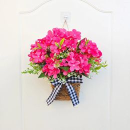 Decorative Flowers Artificial Pink Geranium Silk Rattan Simulated Flower Basket Hanging Home Decoration For Shop Windows Front Door Wall