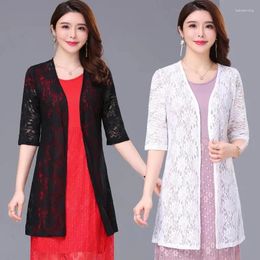 Women's Jackets Women Lace Cardigan Thin Sunscreen Jacket 2024 Female Summer Large Size Mid Length Version Shawl Air-conditioned Shirt Coat
