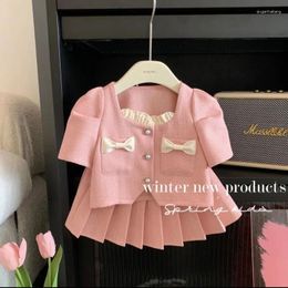 Clothing Sets Summer Suit Girls Bow Top Fashion Pleated Skirt Two-Piece Clothes Girl Outfit Set