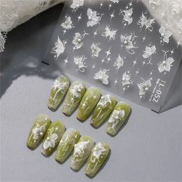 1pcs 5D Pearl Flower Nail Stickers Kawaii Gradient Green White Pattern Adhesive Slider Nail Art Decorations Decals Supplies DIY