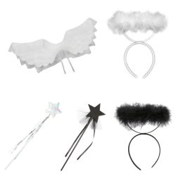 Angel Wings Headband with Wand for Kids Boys Girls Feather Fairy Wings Halloween Party Cosplay Costumes