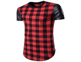 HipHop High Street Men039s Plaid Leather Shirts Man Brand Fight Skin Bilateral Zipper ShortSleeved Tshirt Fashion Irregular 2029808