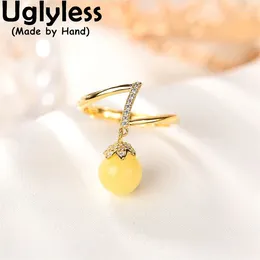 Cluster Rings Uglyless Z Creative Irregular 925 Silver Women Natural Amber Beeswax Gold Gemstones Charms Jewelry Crystals Bijoux