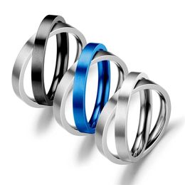 3mm 14K Gold Ring Anti-allergy Simple Black/Blue/Silver Colour Wedding Couples Cross Rings For Men Women Gift